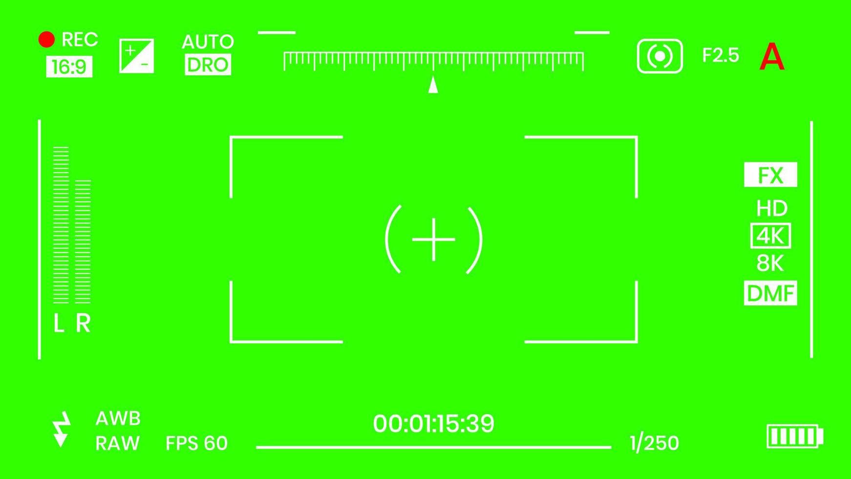 groen gekleurde chroma key camera rec frame zoeker overlay achtergrond scherm vlakke stijl ontwerp vectorillustratie. chroma key vfx scherm camera overlay abstracte achtergrond concept voor videobeelden vector