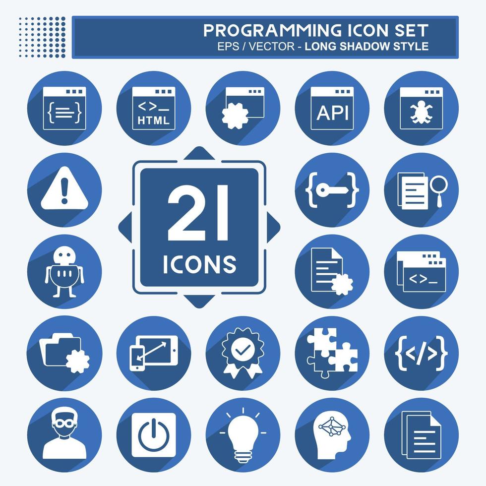 programmering pictogrammenset. geschikt voor programmeersymbool. lange schaduwstijl. eenvoudig ontwerp bewerkbaar. ontwerp sjabloon vector. eenvoudige symboolillustratie vector