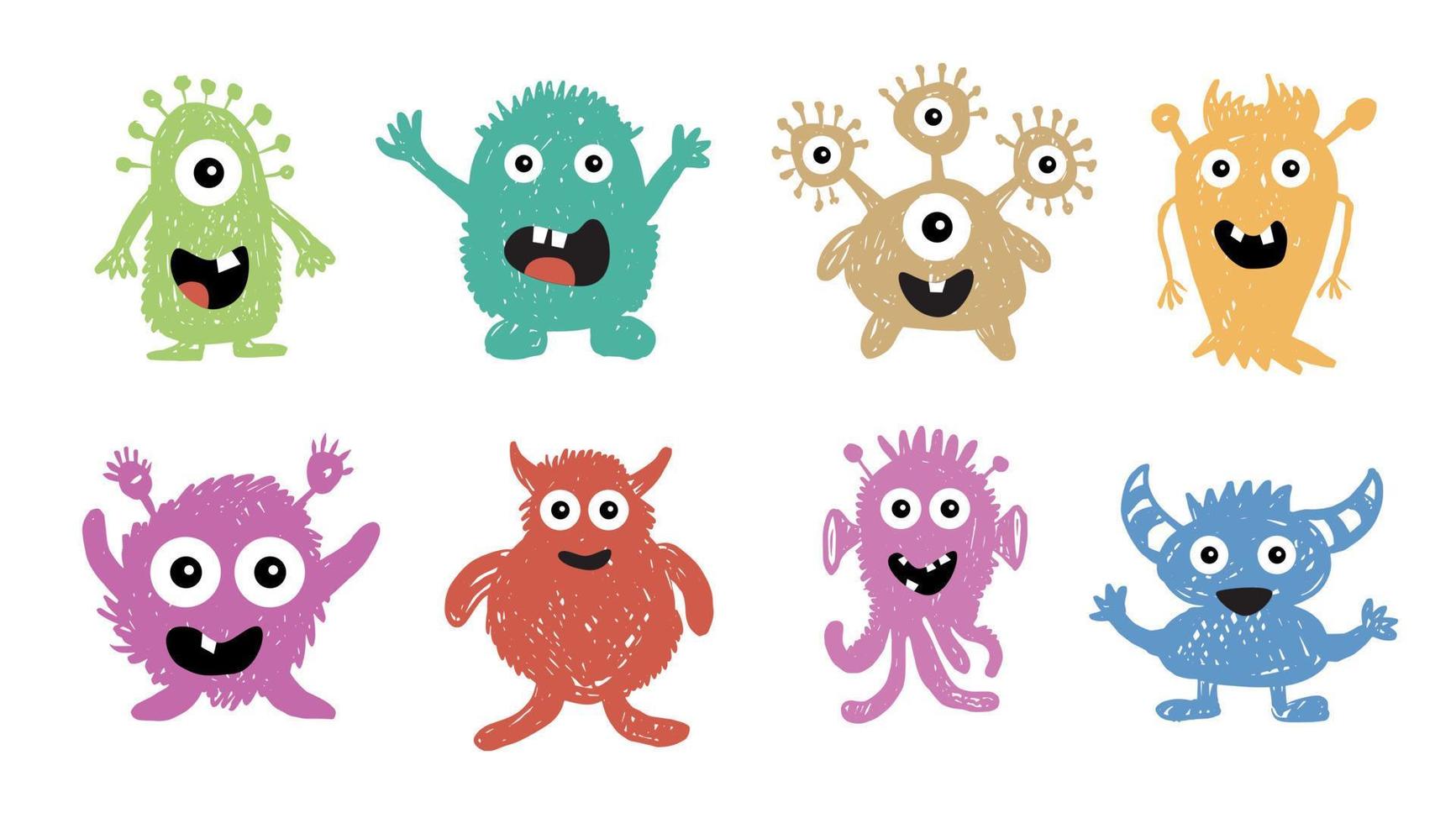 monsterset, met de hand getekende illustratie. vector