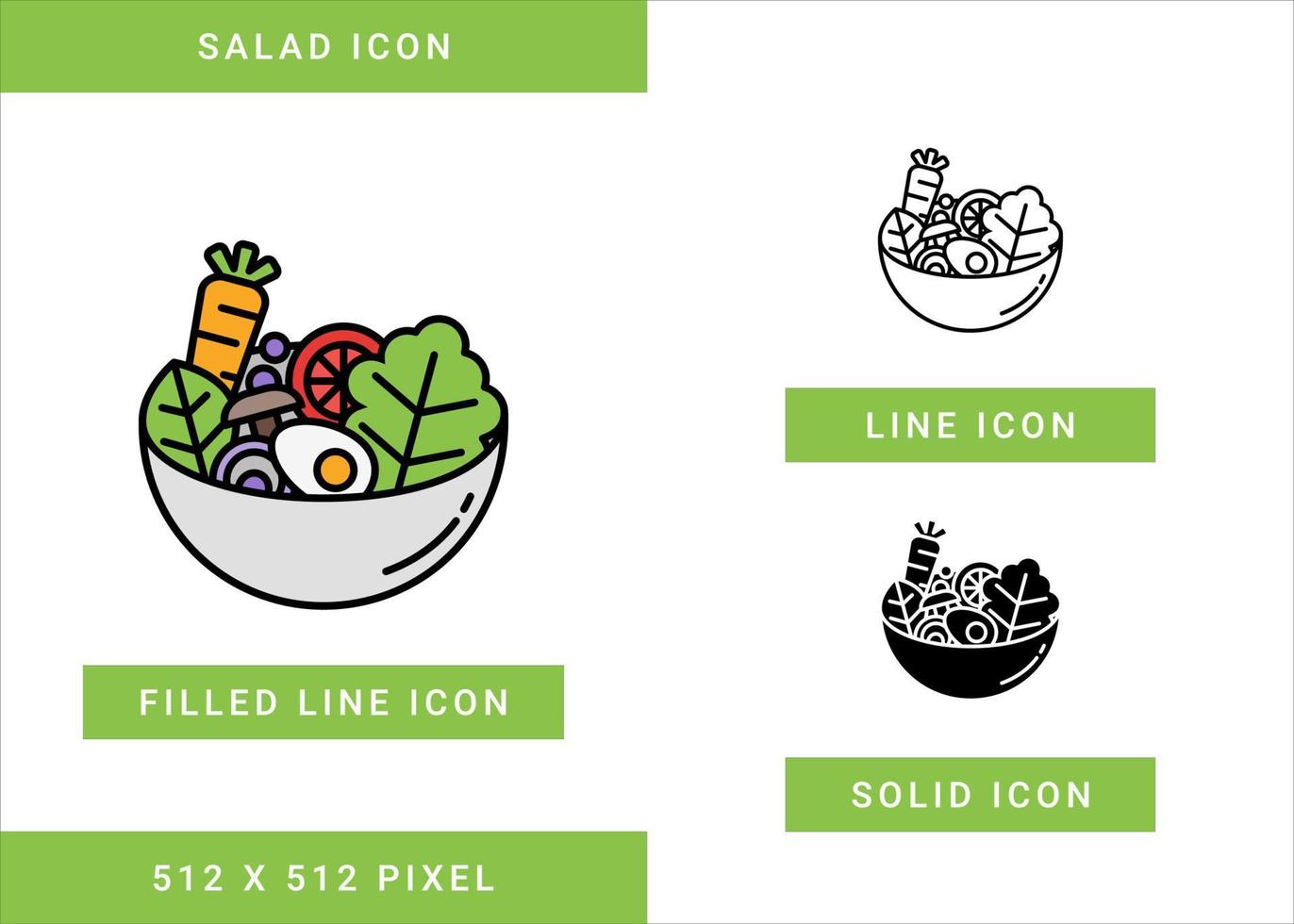 salade pictogrammen instellen vectorillustratie met solide pictogram lijnstijl. gezonde voeding voedsel symbool concept. bewerkbaar lijnpictogram op geïsoleerde witte achtergrond voor webdesign, gebruikersinterface en mobiele app vector