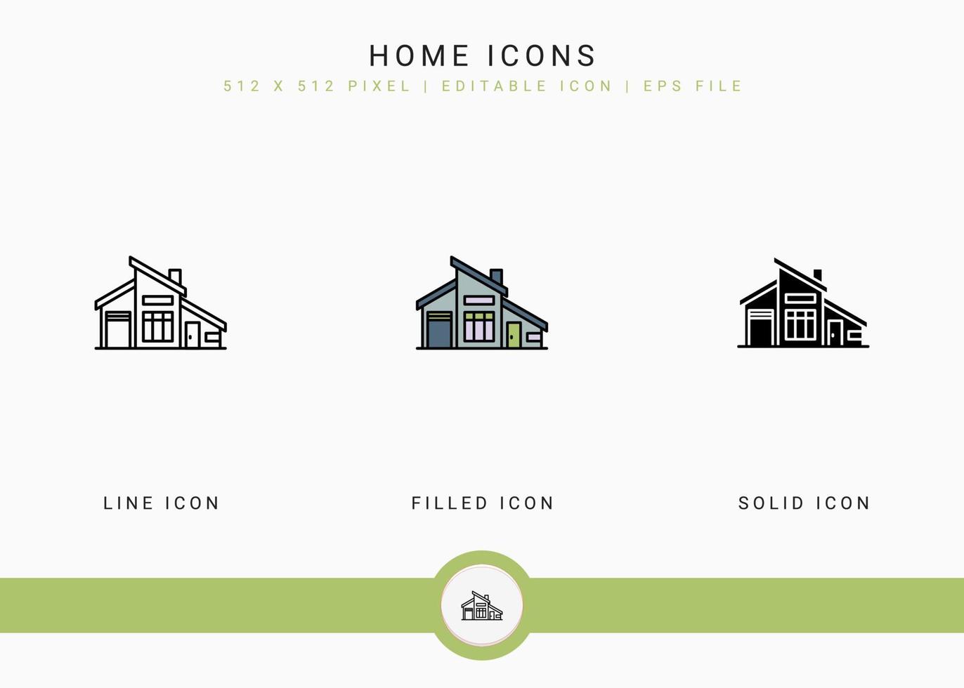 huis pictogrammen instellen vectorillustratie met solide pictogram lijnstijl. stad bouwconcept. bewerkbaar lijnpictogram op geïsoleerde achtergrond voor webdesign, gebruikersinterface en mobiele app vector