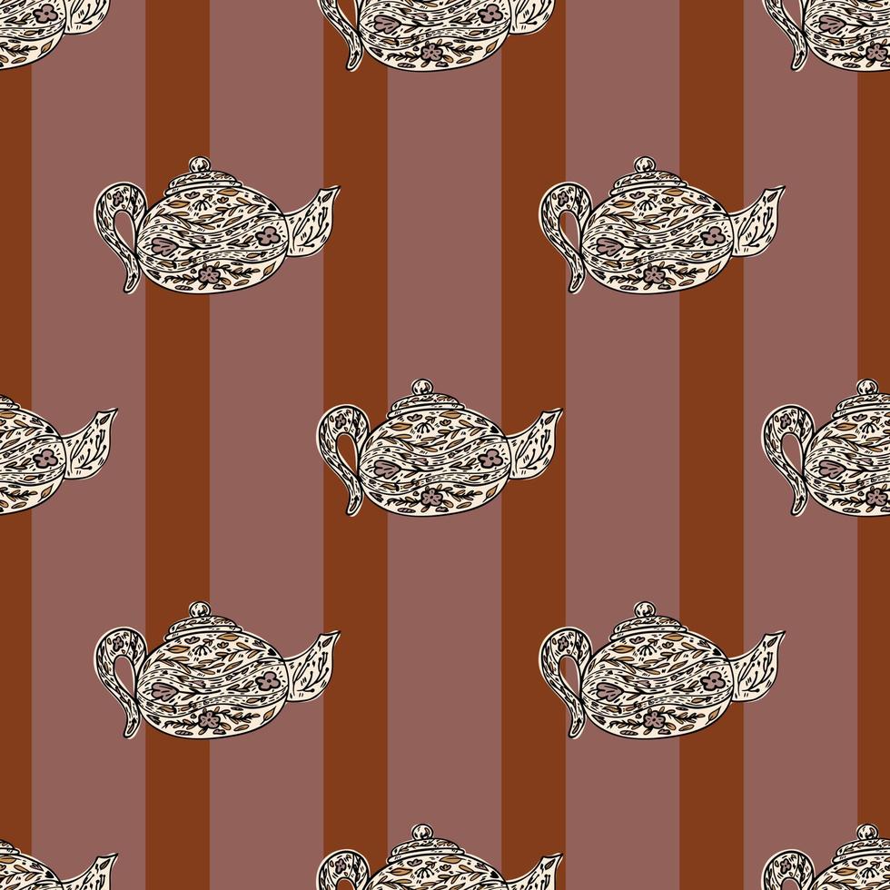 naadloos patroon met schattige theepotten. achtergrond van doodle waterkoker decoratieve keramiek. vector