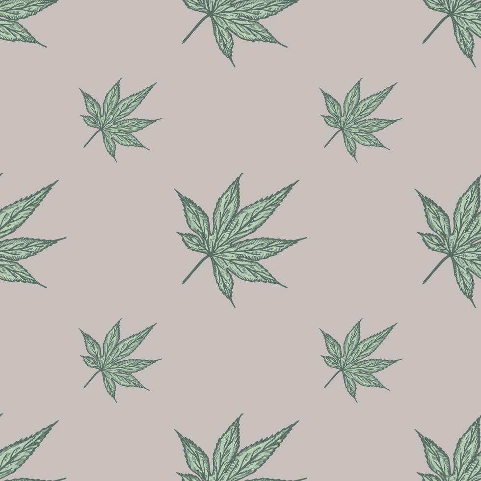 laat esdoorn Canadese gegraveerd naadloos patroon. vintage achtergrond botanische blad cannabis in de hand getekende stijl. vector