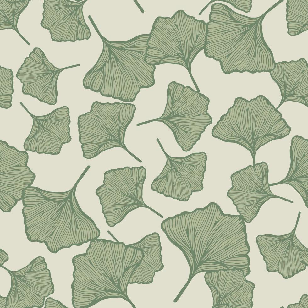 naadloze patroon gegraveerde bladeren ginkgo biloba. vintage botanische achtergrond met gebladerte in de hand getekende stijl. vector