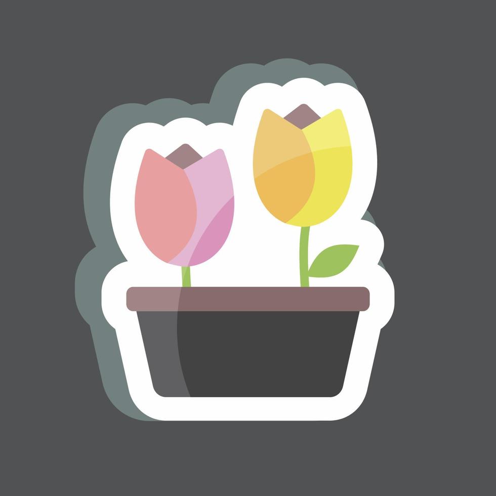 sticker tulpen in pot. geschikt voor lentesymbool. eenvoudig ontwerp bewerkbaar. ontwerp sjabloon vector. eenvoudige symboolillustratie vector