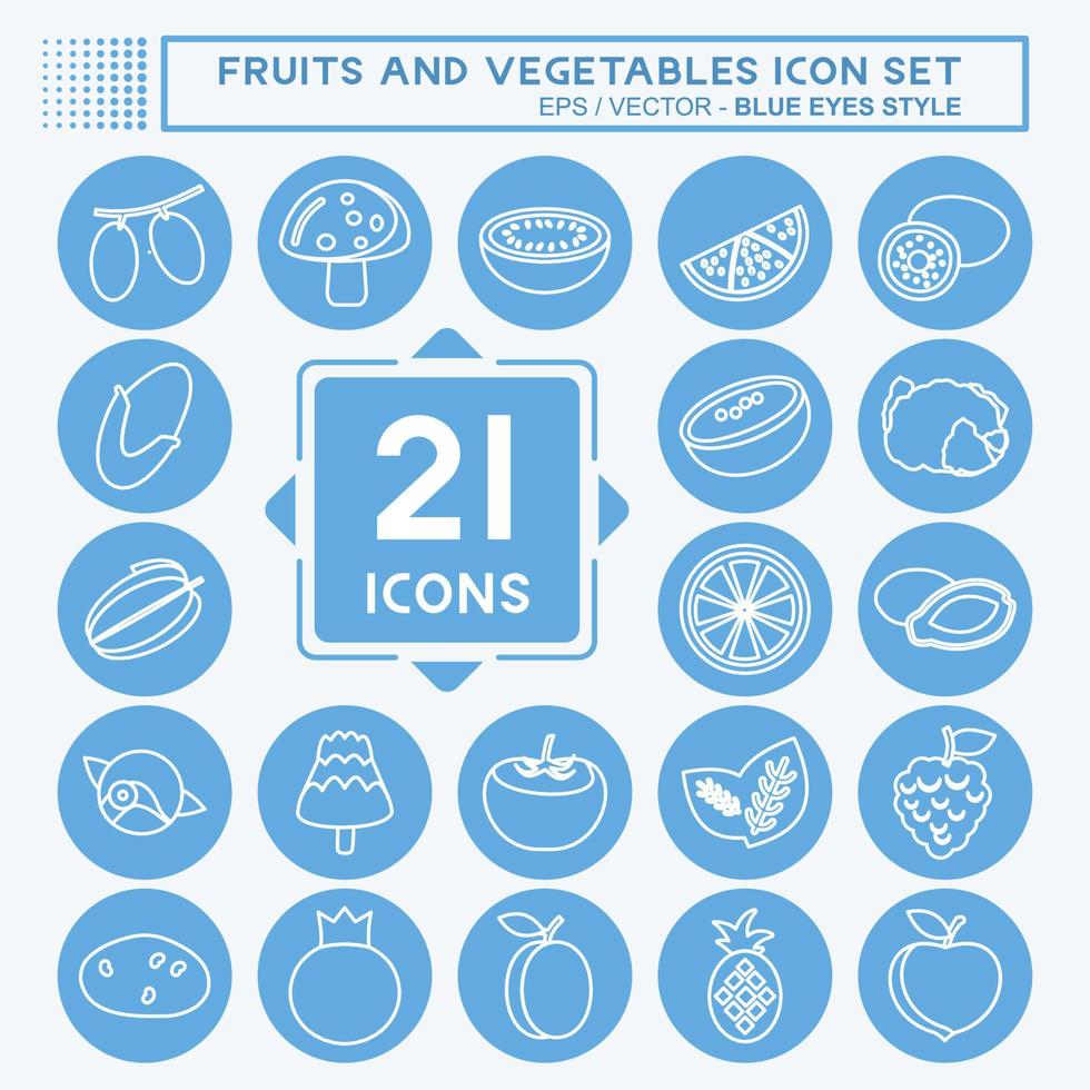 groenten en fruit pictogramserie. geschikt voor onderwijs symbool. blauwe ogen stijl. eenvoudig ontwerp bewerkbaar. ontwerp sjabloon vector. eenvoudig symbool vector