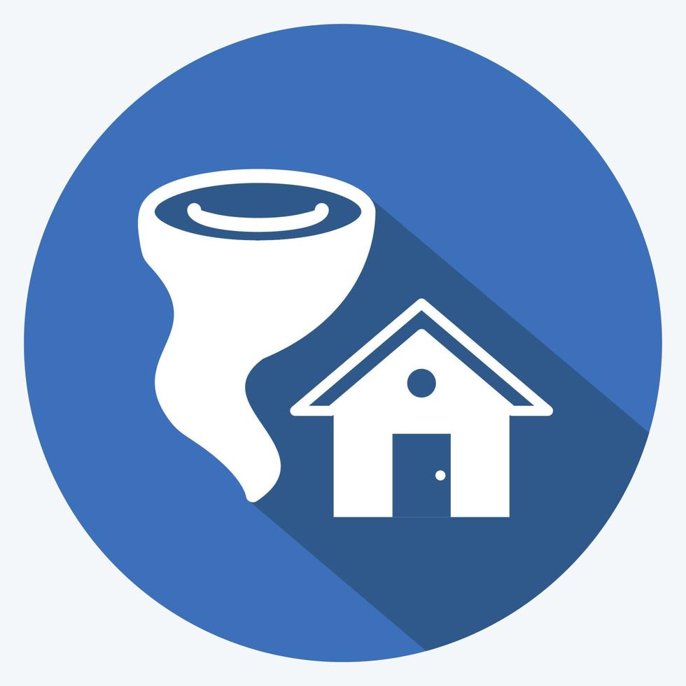 pictogram tornado die huis raakt. geschikt voor rampen symbool. lange schaduwstijl. eenvoudig ontwerp bewerkbaar. ontwerp sjabloon vector. eenvoudige symboolillustratie vector