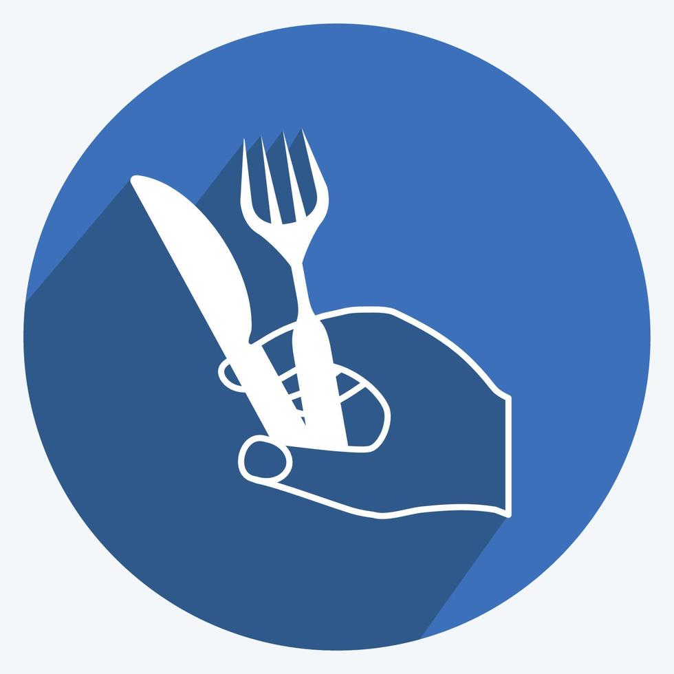 pictogram met vork en mes. geschikt voor handacties symbool. lange schaduwstijl. eenvoudig ontwerp bewerkbaar. ontwerp sjabloon vector. eenvoudige symboolillustratie vector