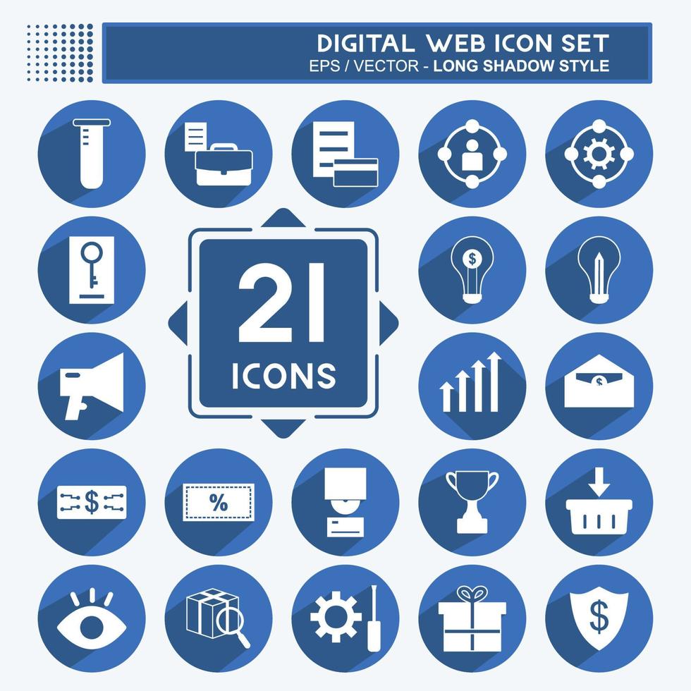 digitale web icon set. geschikt voor digitaal websymbool. lange schaduwstijl. eenvoudig ontwerp bewerkbaar. ontwerp sjabloon vector. eenvoudige symboolillustratie vector