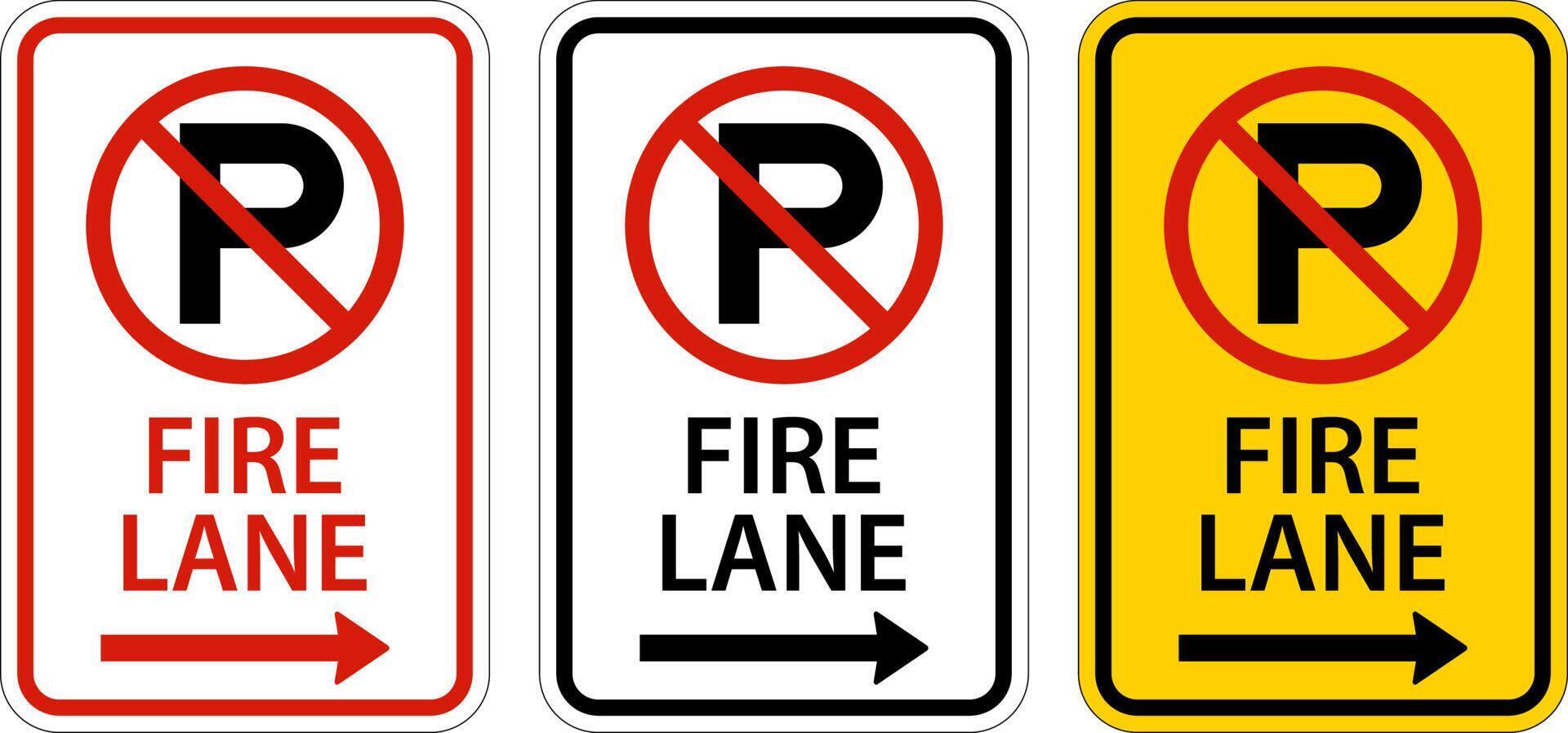 geen parkeerplaats fire lane pijl naar rechts teken op witte achtergrond vector