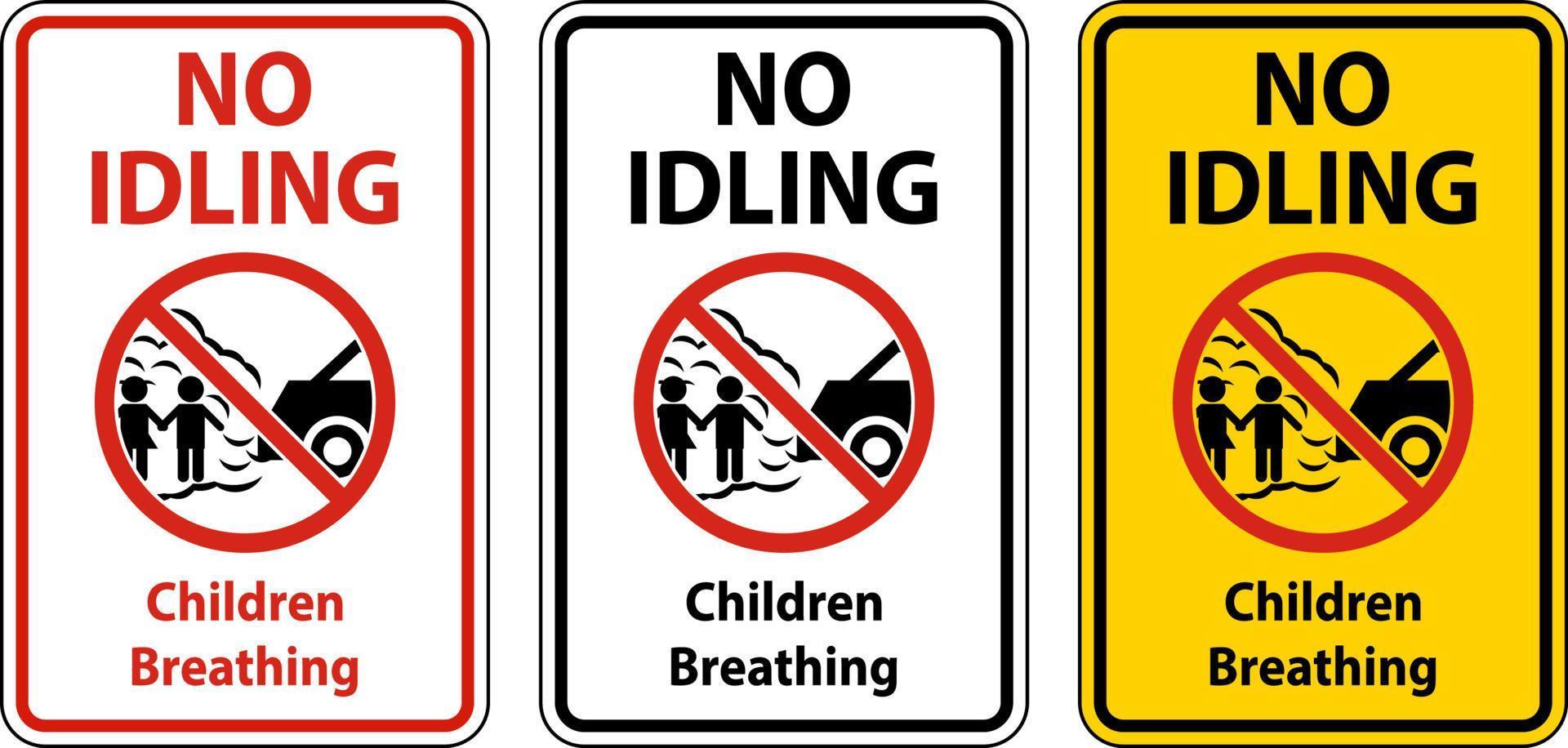 geen stationair draaiende kinderen ademen teken op witte achtergrond vector