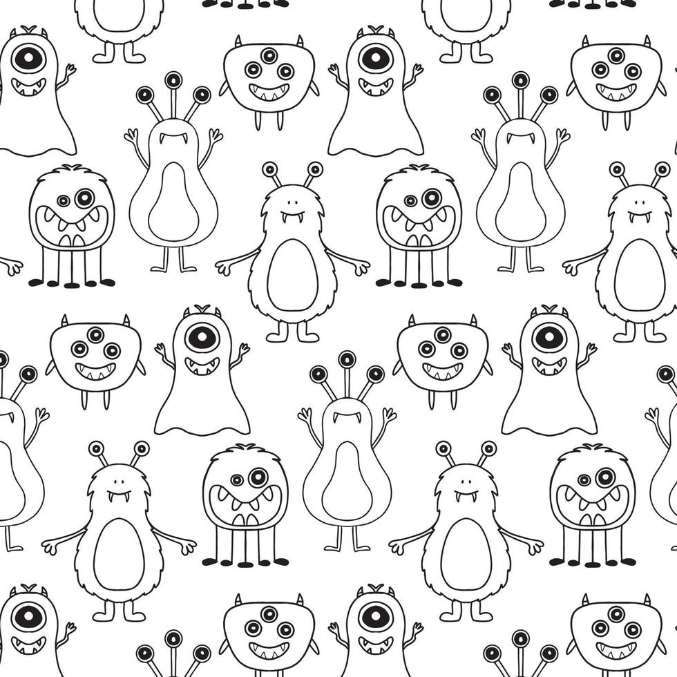 monster halloween patroon. schattige stripfiguren in eenvoudige handgetekende scandinavische stijl. vector kinderachtig grappige doodle illustratie. babykleertjes, textiel, stof, behang, papier
