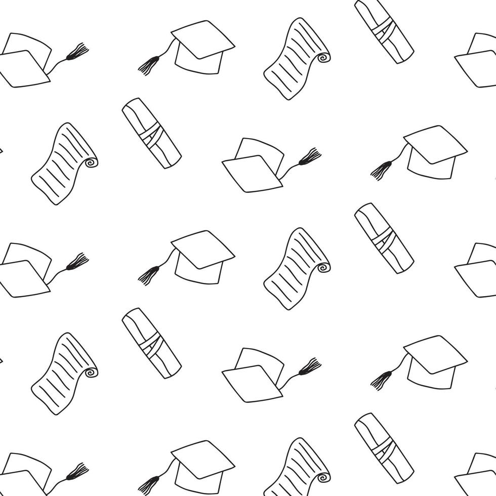 patroon met afstuderen hoeden en diploma's. vectorillustratie. afstuderen patroon. doodle stijl. vector