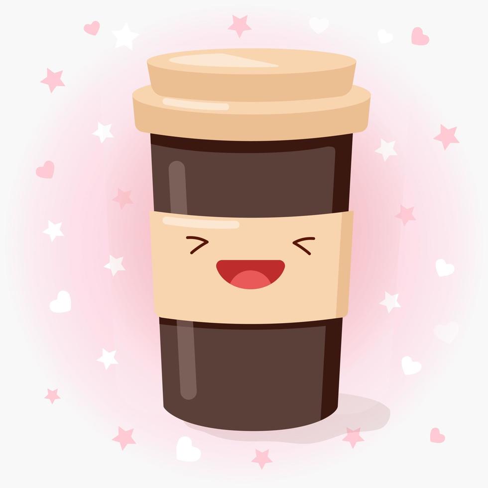 schattige afhaalmaaltijden beker met thee, koffie pictogram vectorillustratie. afhaalmaaltijden beker sticker cartoon logo. voedsel pictogram concept. platte cartoonstijl geschikt voor webbestemmingspagina, banner, sticker, achtergrond. vector