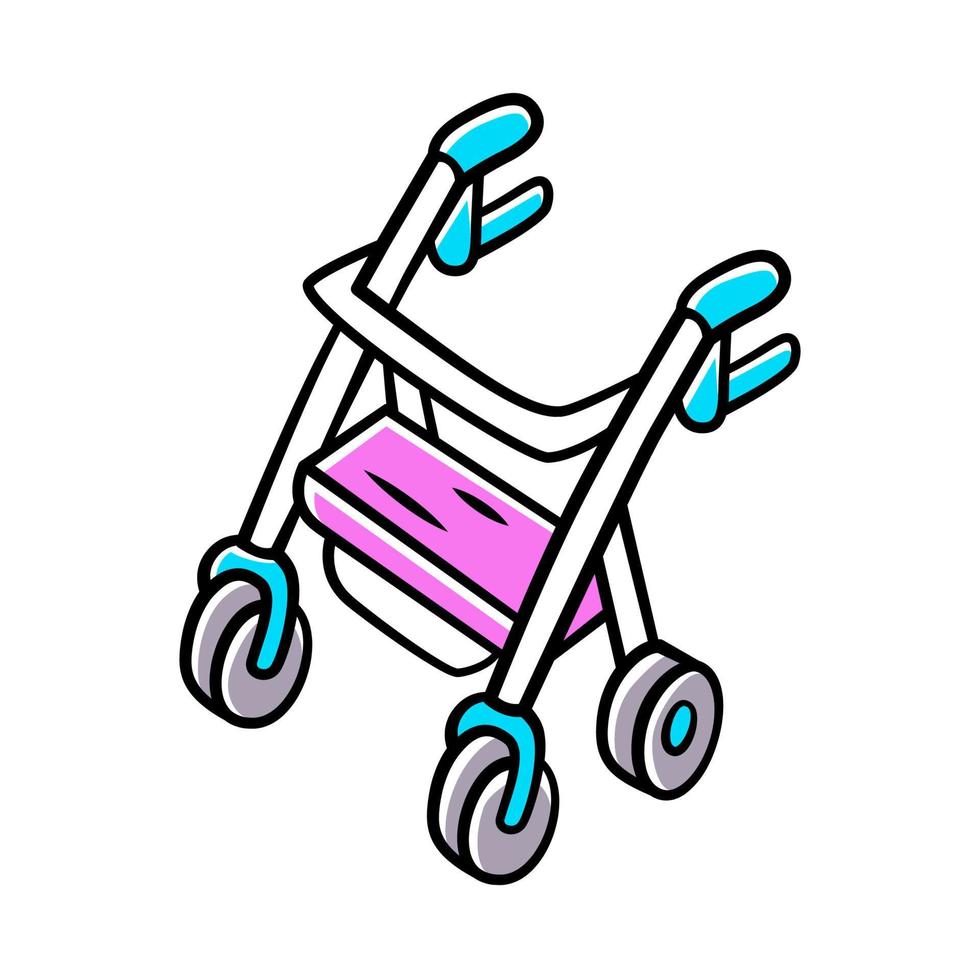 rollator rollator kleur icoon. mobiliteitshulpmiddel voor lichamelijk gehandicapten. gepensioneerde, oudere vierwielige rollatoruitrusting. revalidatie, intensief herstelsysteem. geïsoleerde vectorillustratie vector