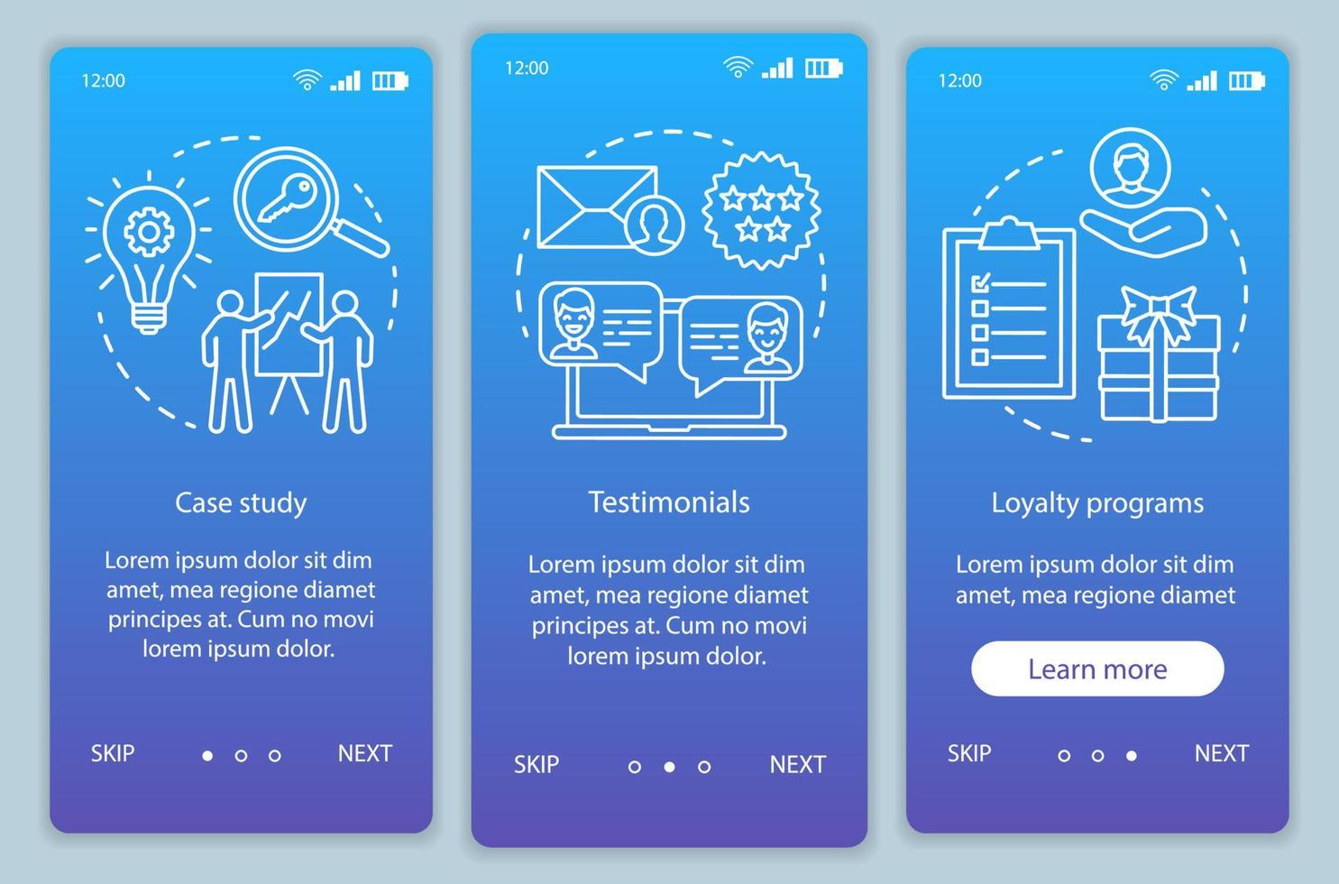 besluitvorming inhoud blauwe onboarding mobiele app pagina scherm vector sjabloon. klantattractie walkthrough websitestappen met lineaire illustraties. ux, ui, gui smartphone-interfaceconcept