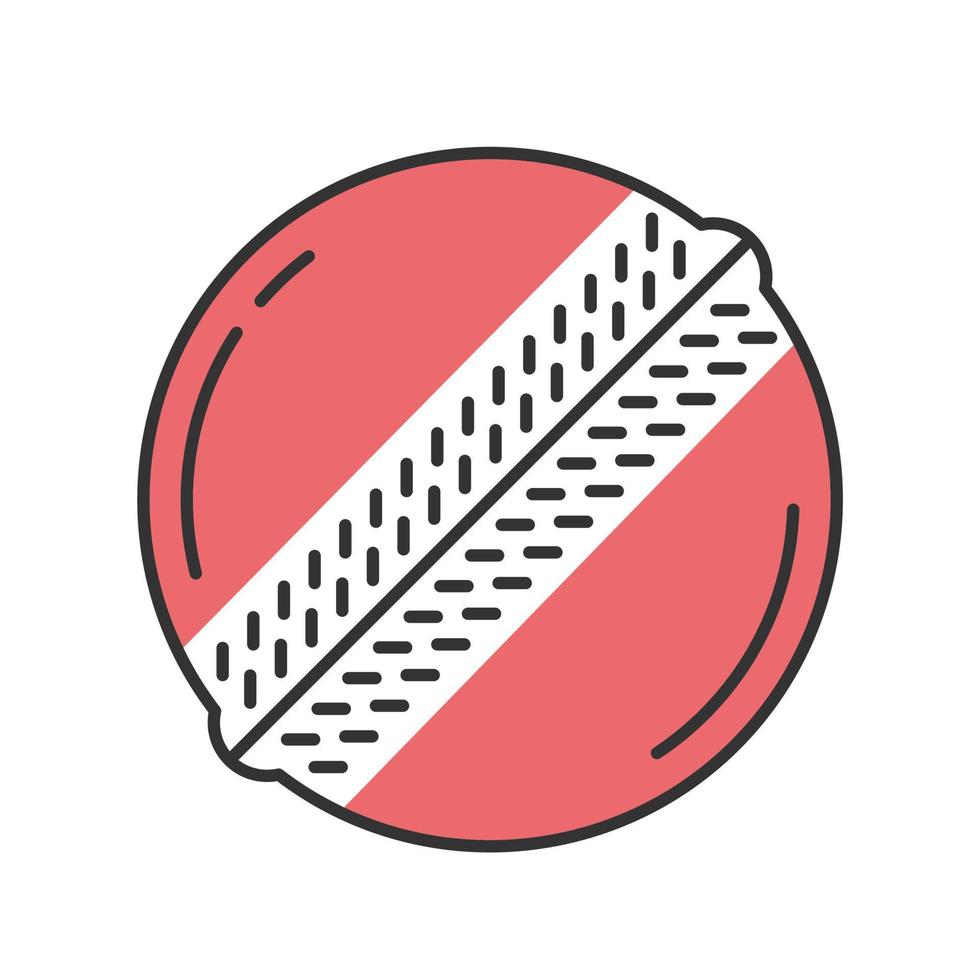 cricket bal kleur pictogram. professionele sportuitrusting. rode bal met prominente naai. accessoire voor teamspellen. buitensport activiteit. sportieve uitrusting. geïsoleerde vectorillustratie vector