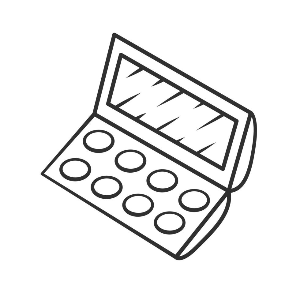 compact oogschaduw palet lineair pictogram. vrouwelijke mode product dunne lijn illustratie. contour symbool. schoonheidsspecialist hulpmiddel vector geïsoleerde overzichtstekening. bewerkbare streek. gezichtsmake-up attribuut