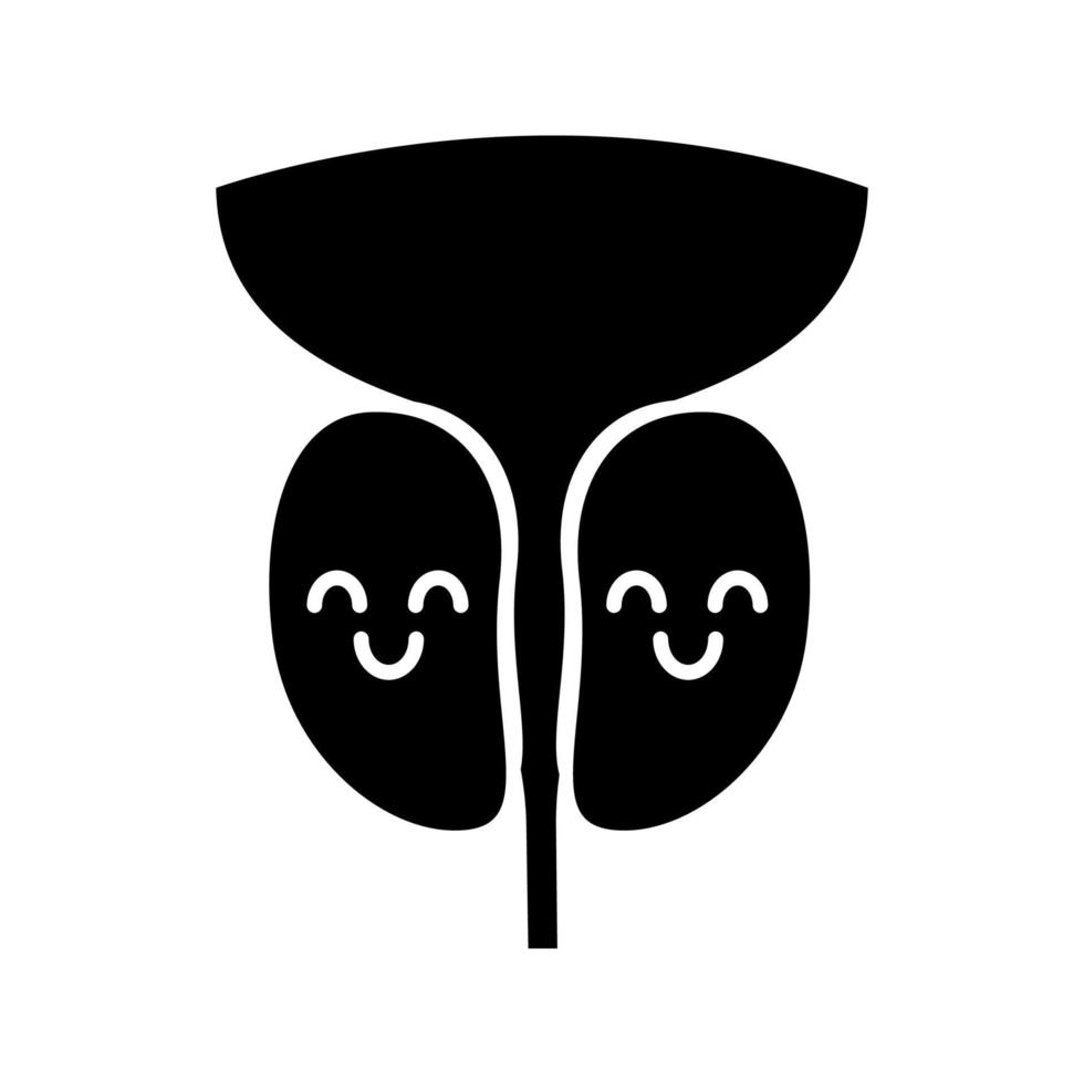 lachende prostaatklier glyph icoon. de gezondheid van mannen. gezondheid van het mannelijke voortplantingssysteem. silhouet symbool. negatieve ruimte. vector geïsoleerde illustratie