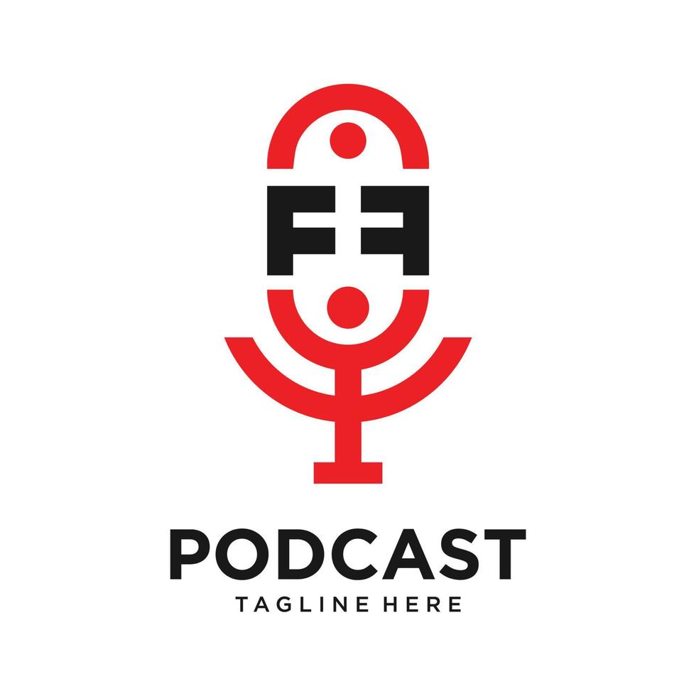 illustratie vector grafische logo podcast in lijnstijl. ff brief