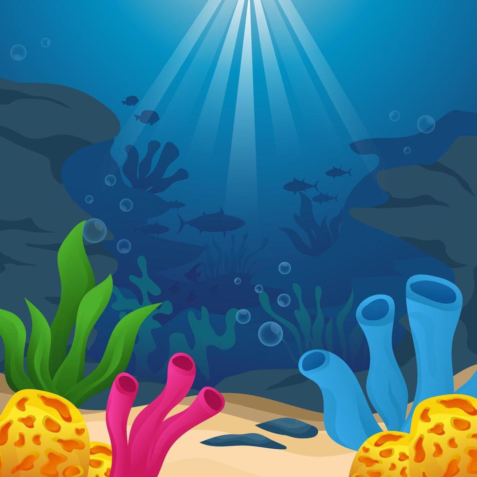 achtergrond van blauwe oceaan met koraalrif vector