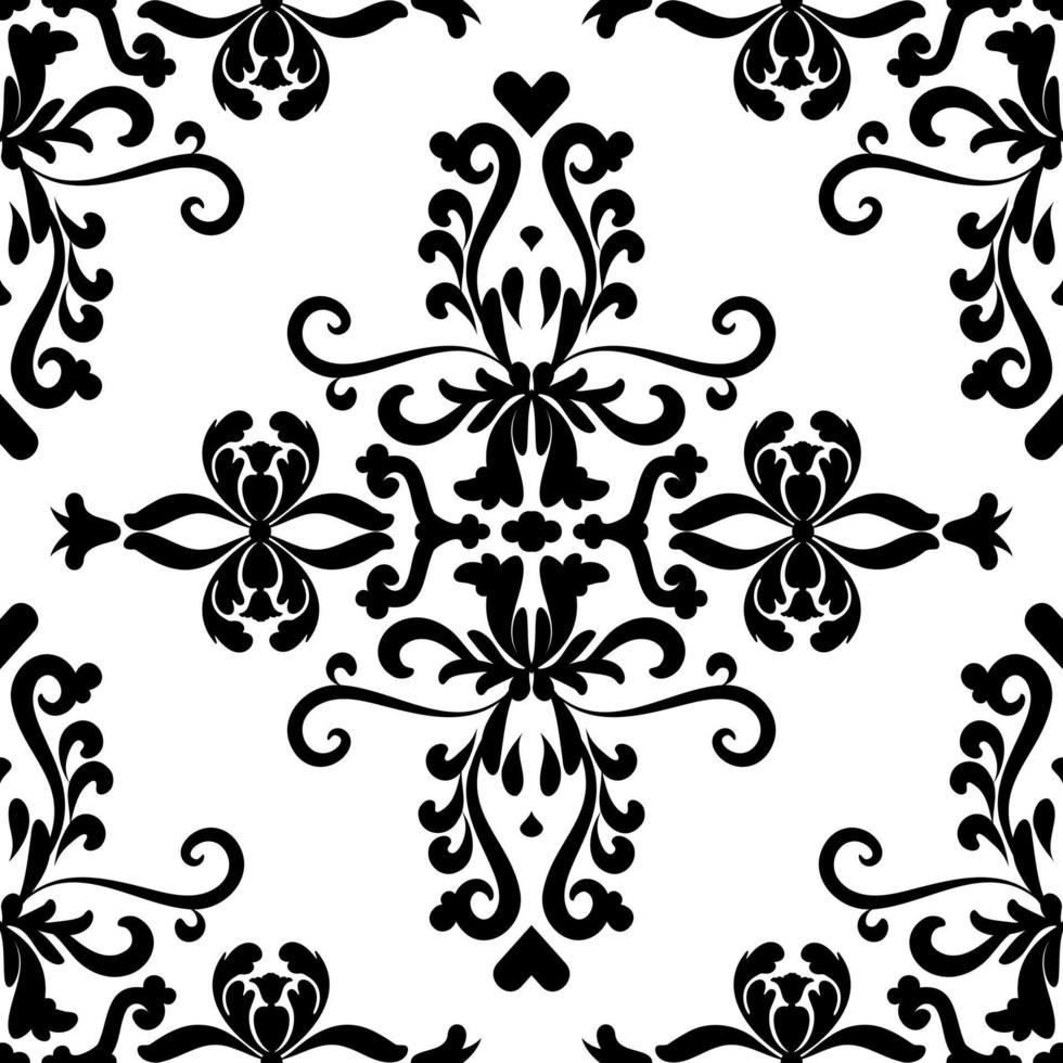 filigraan damast naadloos patroon. zwart en wit. decoratieve textuur. mehndi patronen. voor stof, behang, Venetiaans patroon, textiel, verpakking. vector