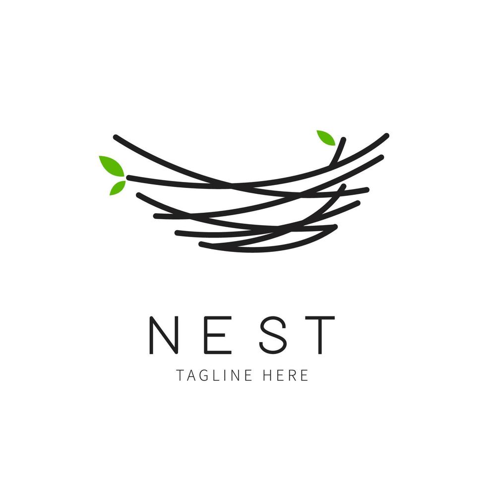 nestillustratie met blad. vogelhuisje symbool logo vector