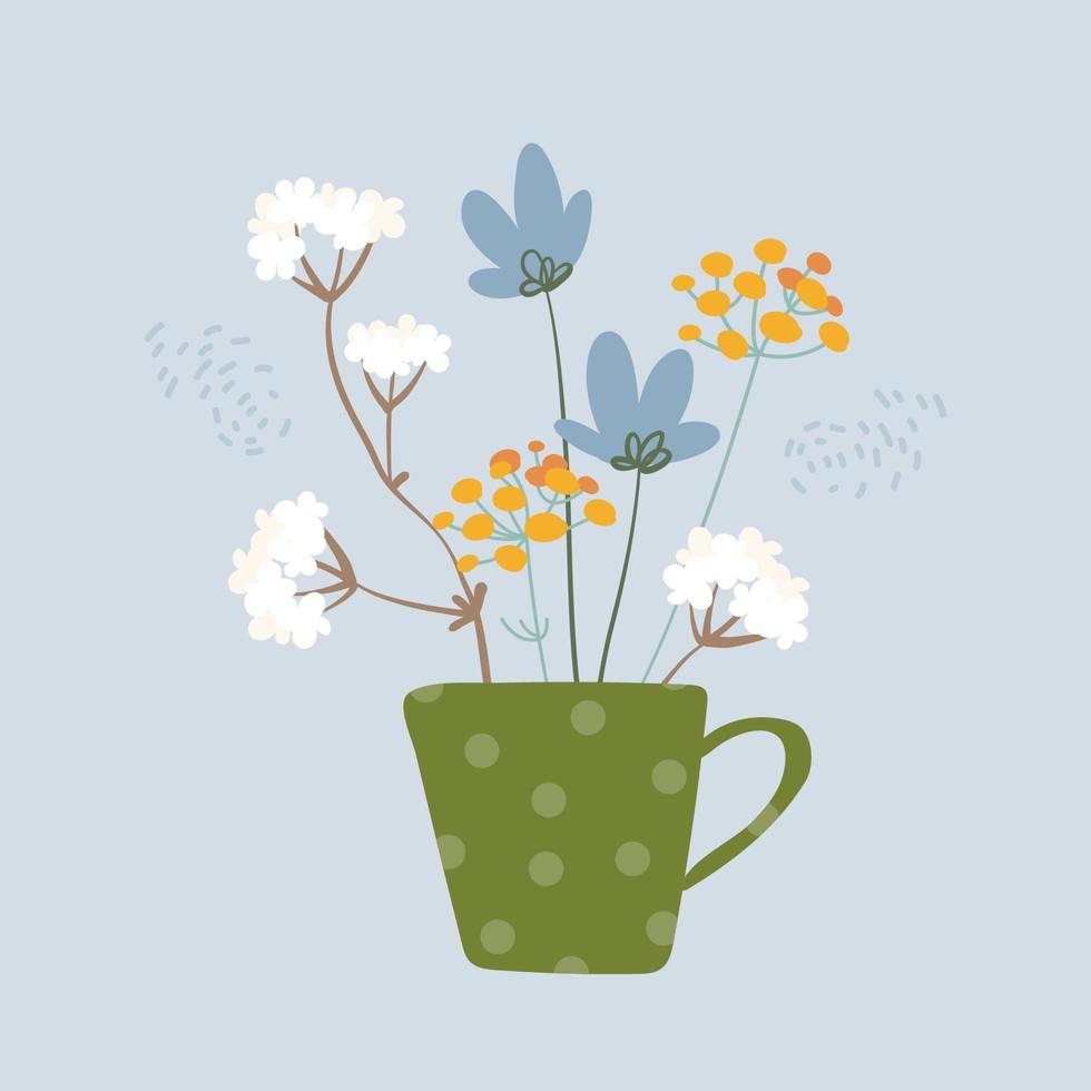 beker met bloemen, vector bloemenillustratie