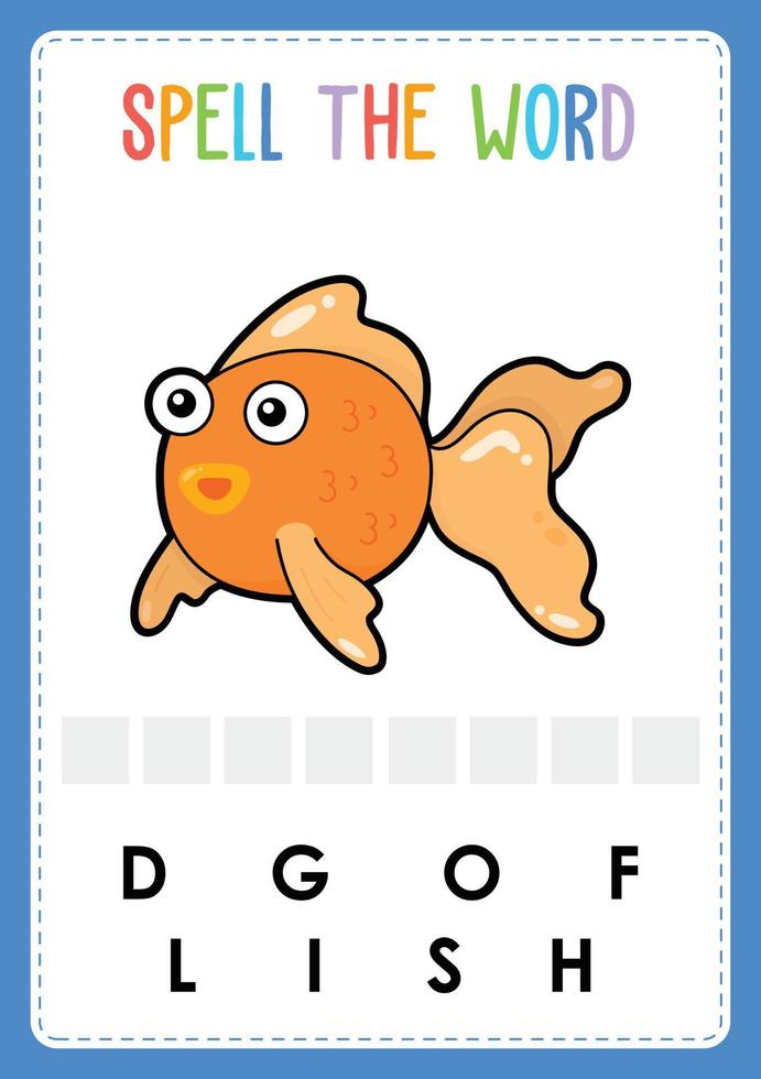 spellingwerkblad vind het ontbrekende letterspel voor kinderen met het woord zeevis vector