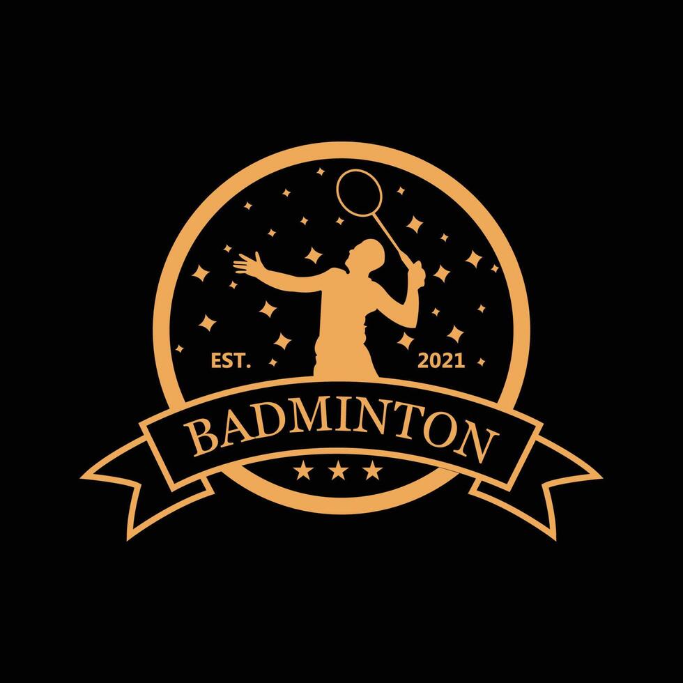 badminton logo pictogram vector, sporter, met behulp van racket, premium retro concept vector