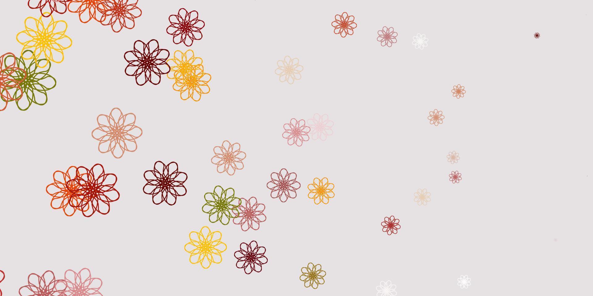 lichtrood, geel vector doodle achtergrond met bloemen.