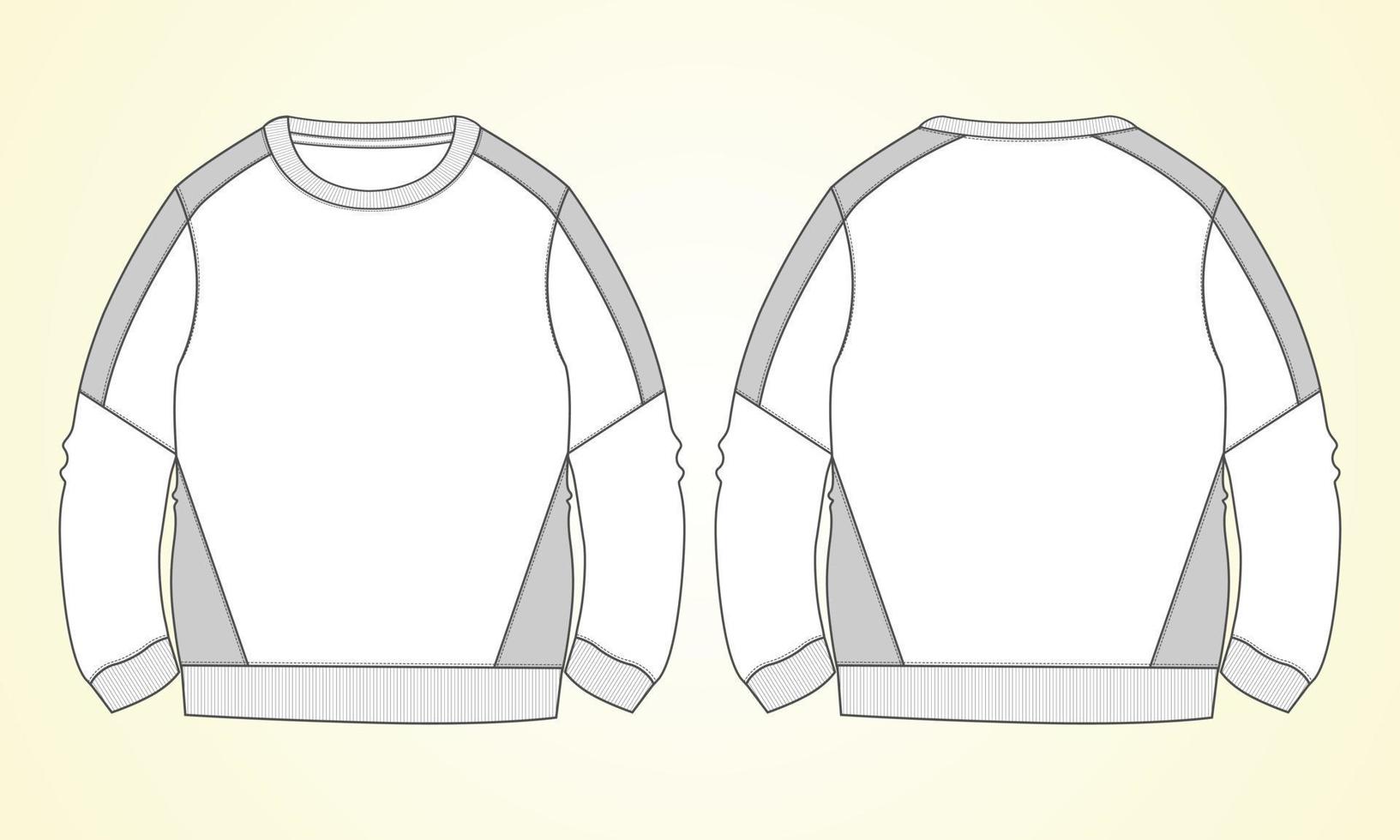 fleece katoen jersey lange mouw sweatshirt technische mode platte schets vector illustratie sjabloon voor- en achterkant uitzicht.