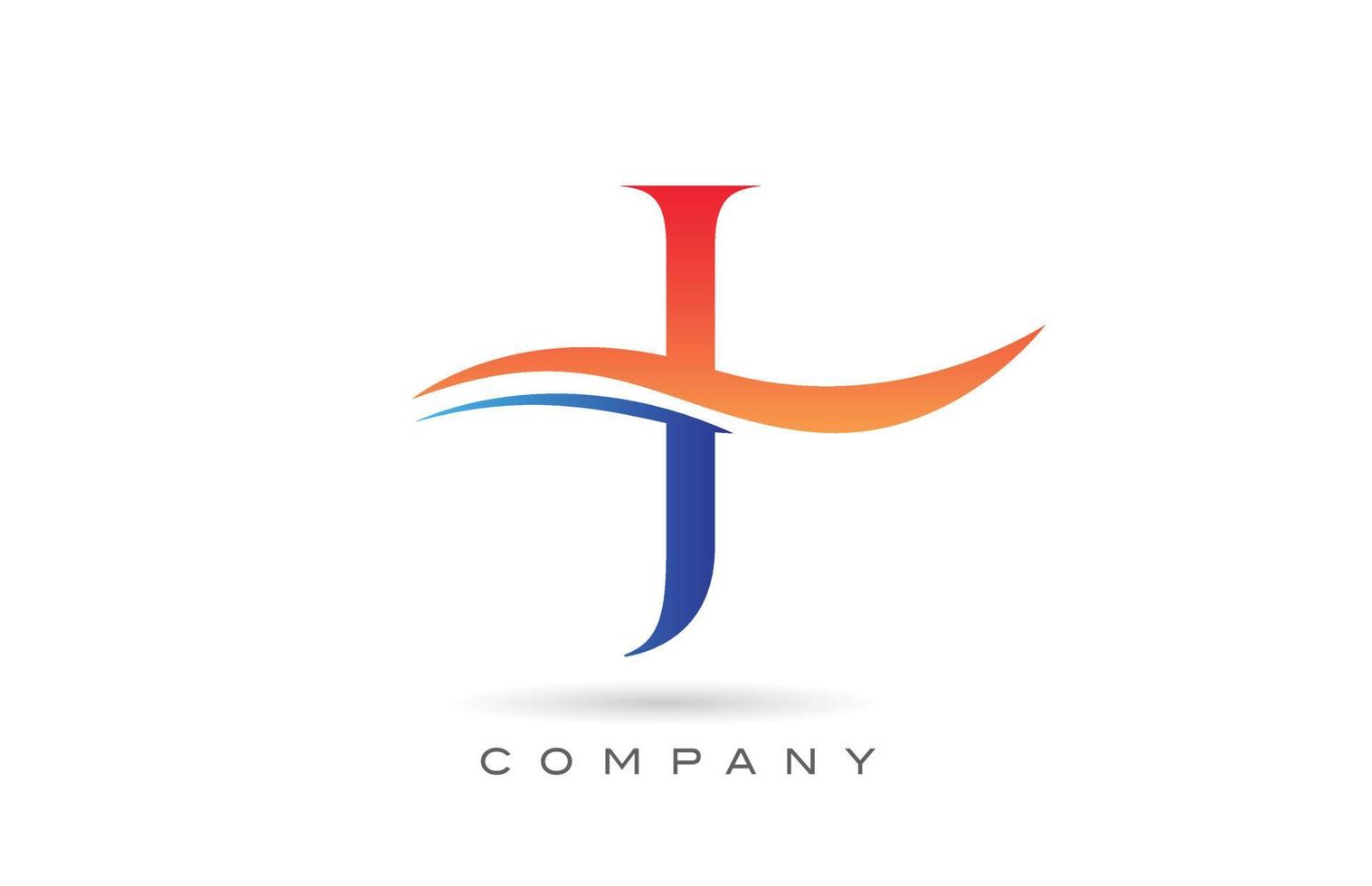 oranje blauw j alfabet letter logo ontwerp met swoosh. creatieve pictogramsjabloon voor bedrijf vector
