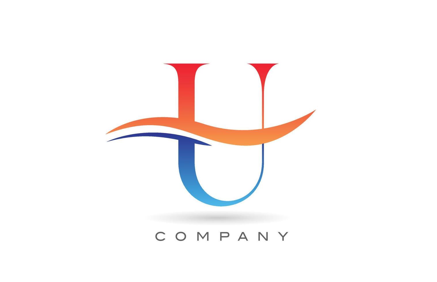 oranje blauw u alfabet letter logo ontwerp met swoosh. creatieve pictogramsjabloon voor bedrijf vector