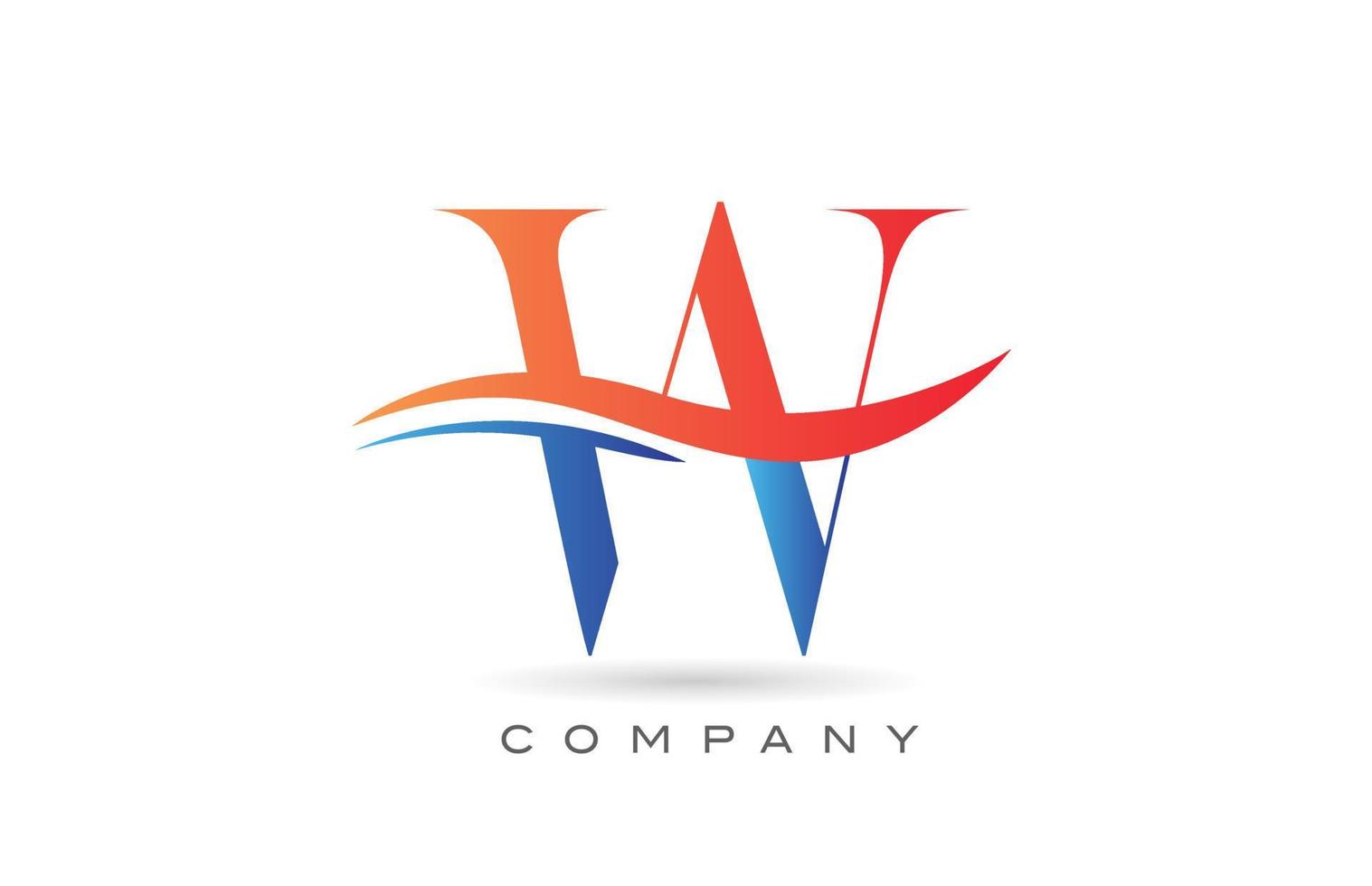 oranje blauw w alfabet letter logo ontwerp met swoosh. creatieve pictogramsjabloon voor bedrijf vector
