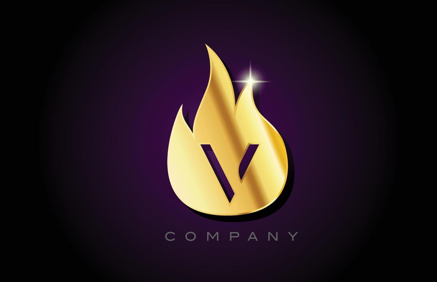 goud gouden vlammen v alfabet letter logo ontwerp. creatieve pictogrammalplaatje voor zaken en bedrijf vector