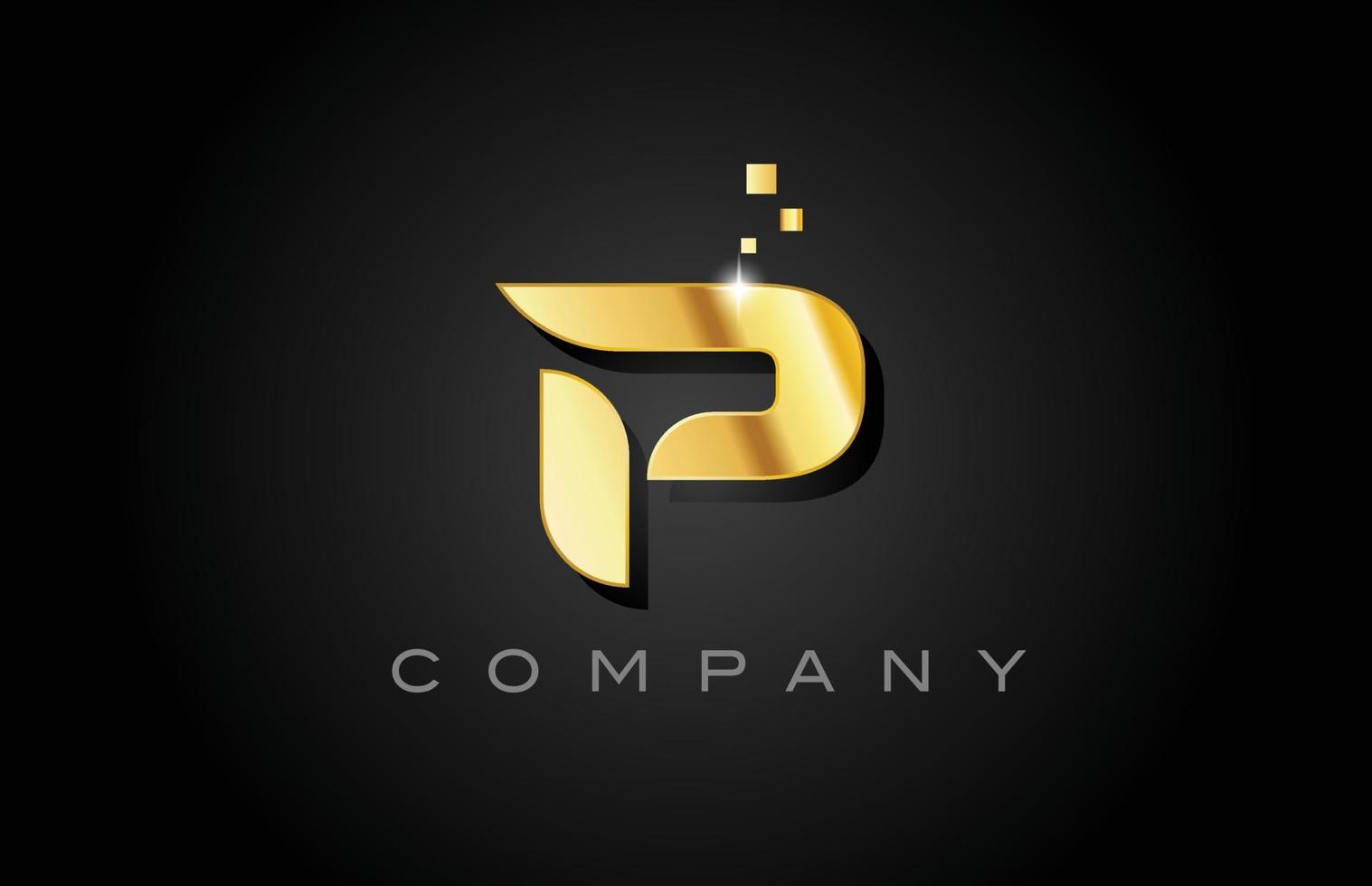 metalen goud p alfabet letter logo pictogram ontwerp. creatieve sjabloon voor bedrijf met stippen vector