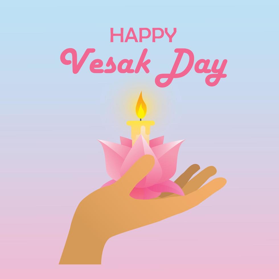 vesak dag poster banner vector ontwerp illustratie van hand met waterlelie bloem kaars bewerkbare