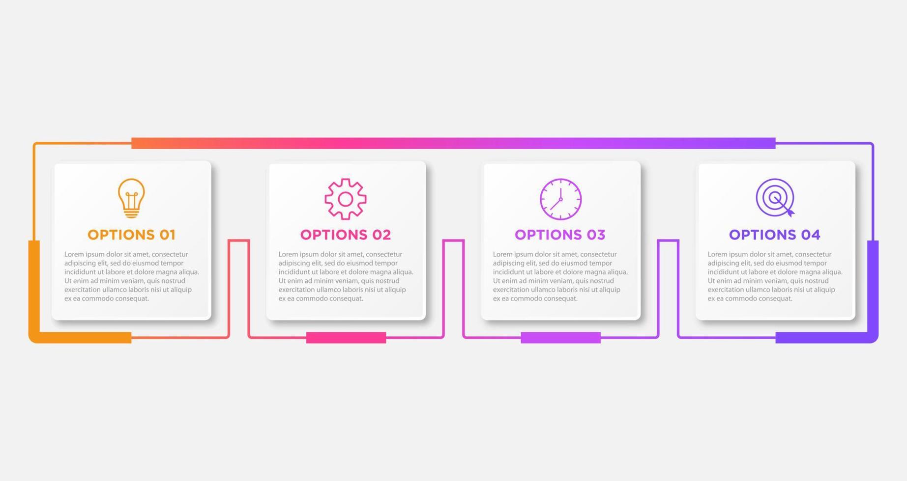 tijdlijn infographic ontwerpelement en nummeropties. bedrijfsconcept met 4 stappen. kan worden gebruikt voor workflowlay-out, diagram, jaarverslag, webdesign. vector zakelijke sjabloon voor presentatie.