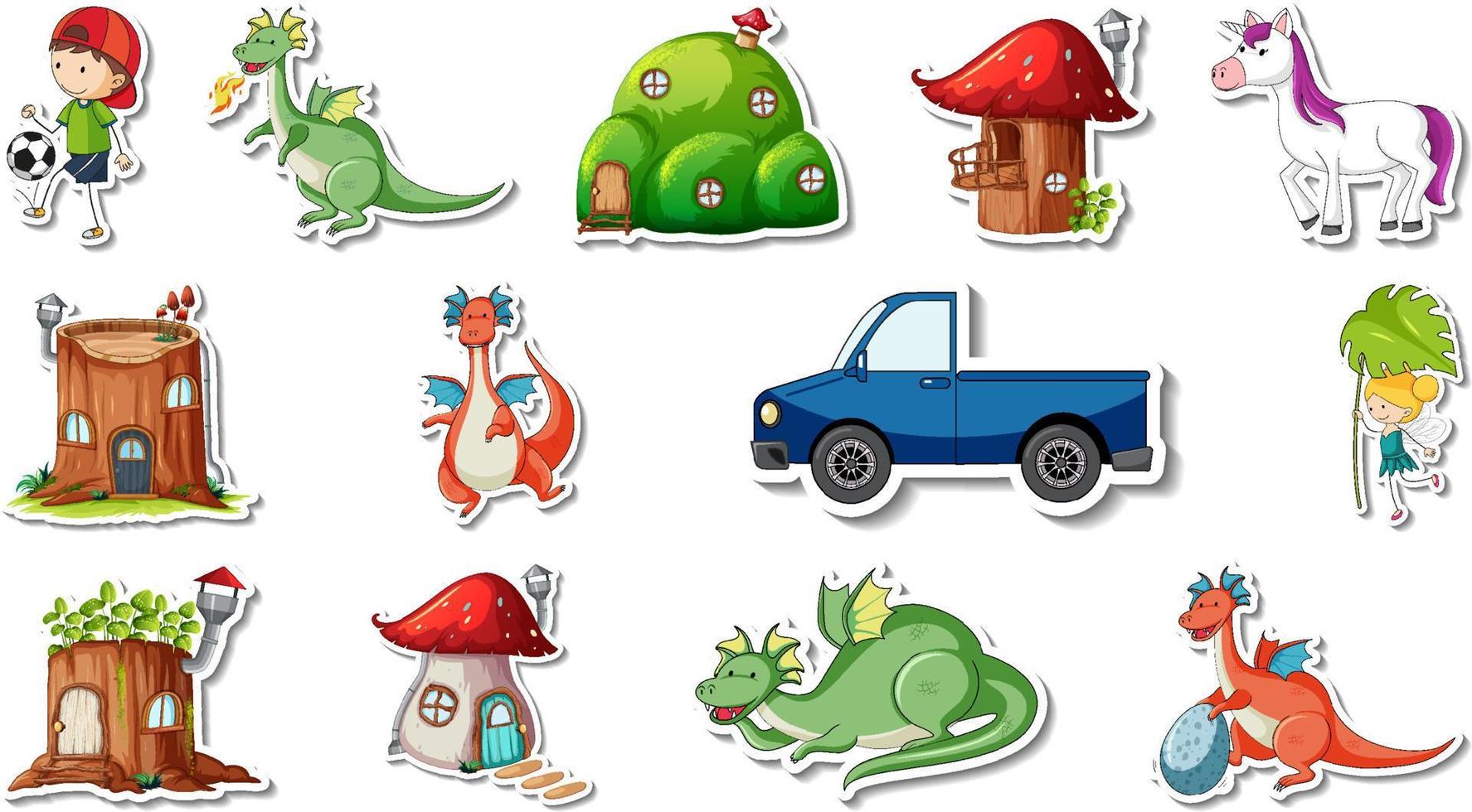 stickerset van fantasie sprookjes stripfiguren vector