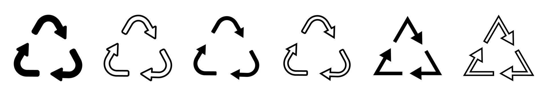 recycling pictogramserie. recycle symboolpictogram. recycle zwarte vectorpictogrammen op een rij. vector illustratie