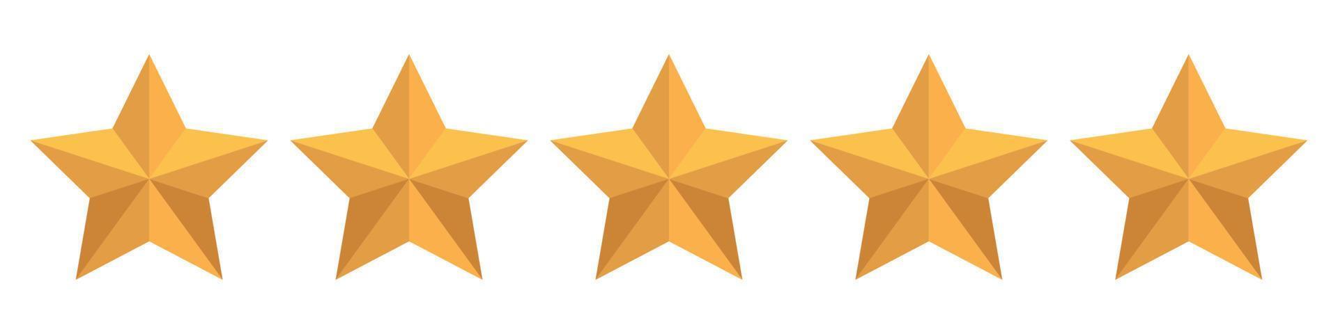 gele vijf sterren kwaliteitsbeoordeling pictogrammen. 5 sterren icoon. vijf sterren teken. waardering symbool. vector illustratie