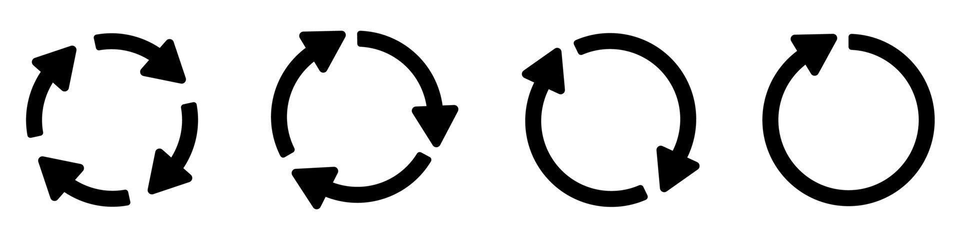 set van cirkel pijl vector iconen. pijlpictogram vernieuwen en opnieuw laden. recycling icoon. cirkelvormige vectorpijlen. pijlen plat teken. vector illustratie