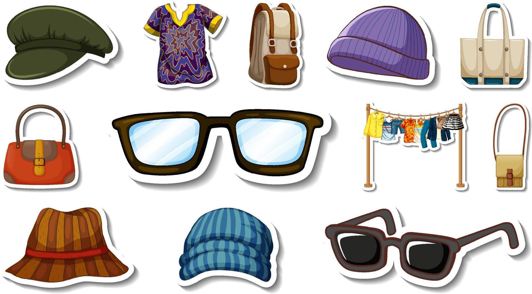 stickerset van kleding en accessoires vector