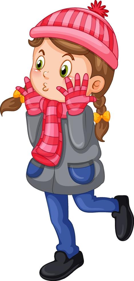 schattig meisje in winteroutfit cartoon vector