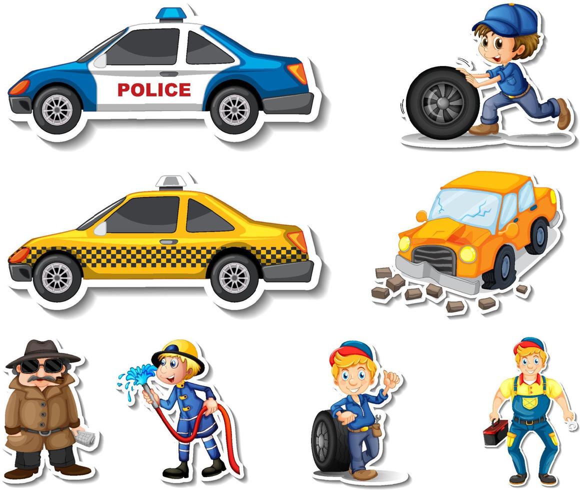 sticker set beroepen karakters en objecten vector