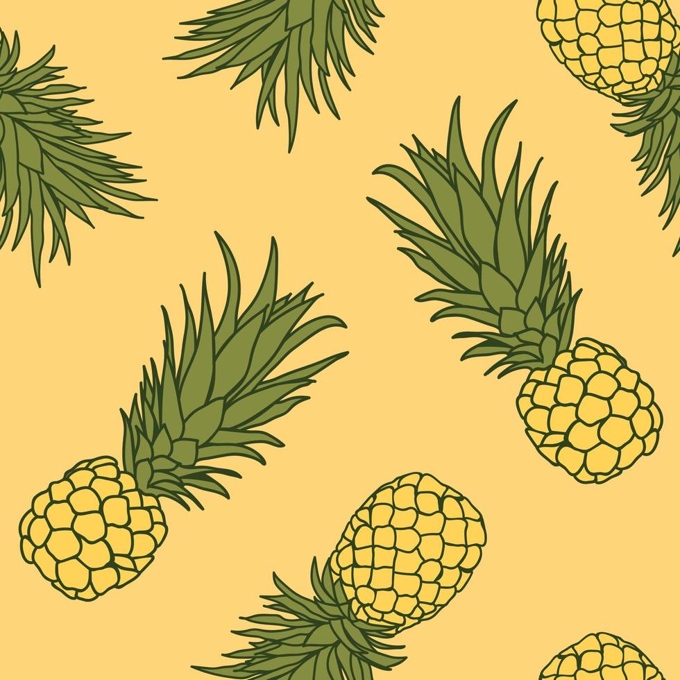 ananas tropische naadloze patroon achtergrond. tropische natuur inpakpapier of textielontwerp. mooie print met handgetekende exotische vruchten. vector