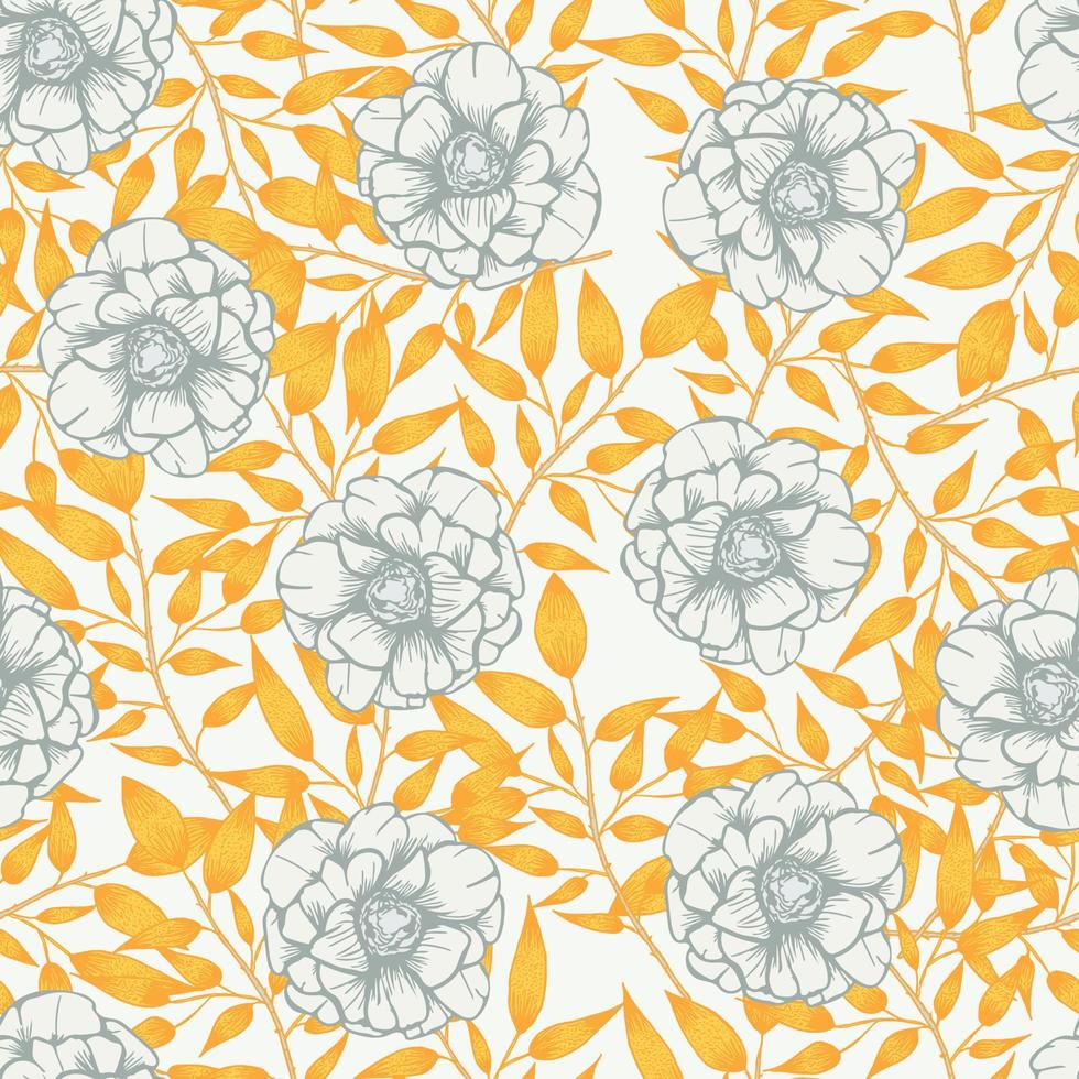modern tropisch bloemen naadloos patroonontwerp. naadloze patroon met Lentebloemen en bladeren. hand getekende achtergrond. bloemmotief voor behang of stof. botanische tegel. vector