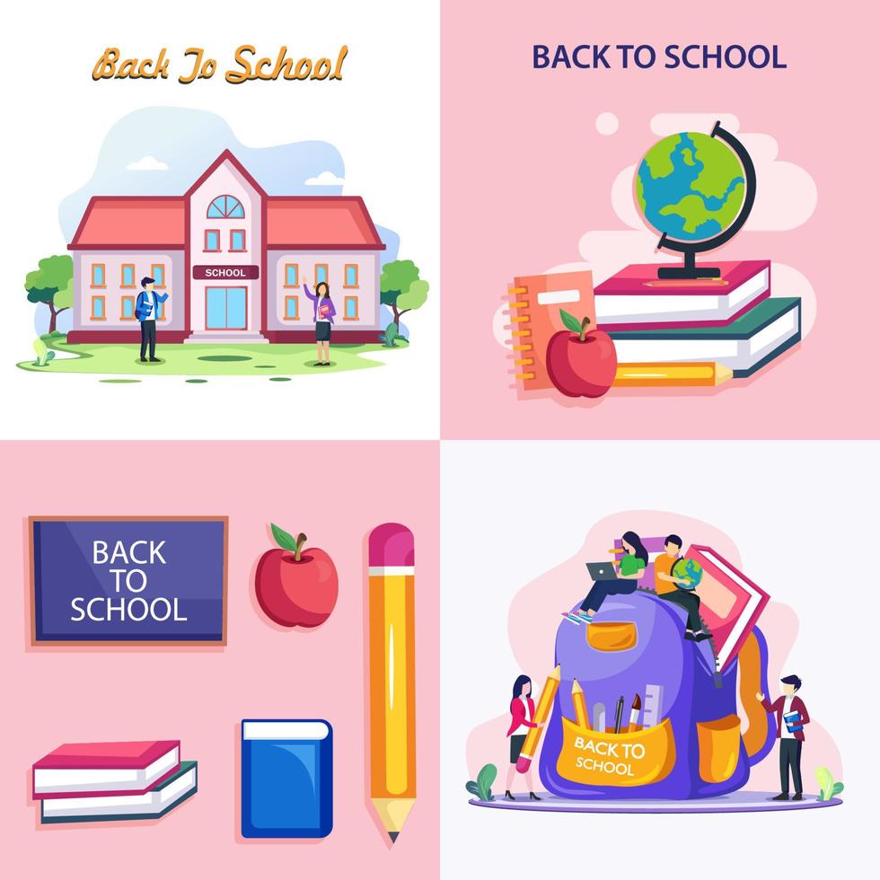 set bundel modern plat ontwerp van terug naar school illustratie concept. vlakke stijl vector