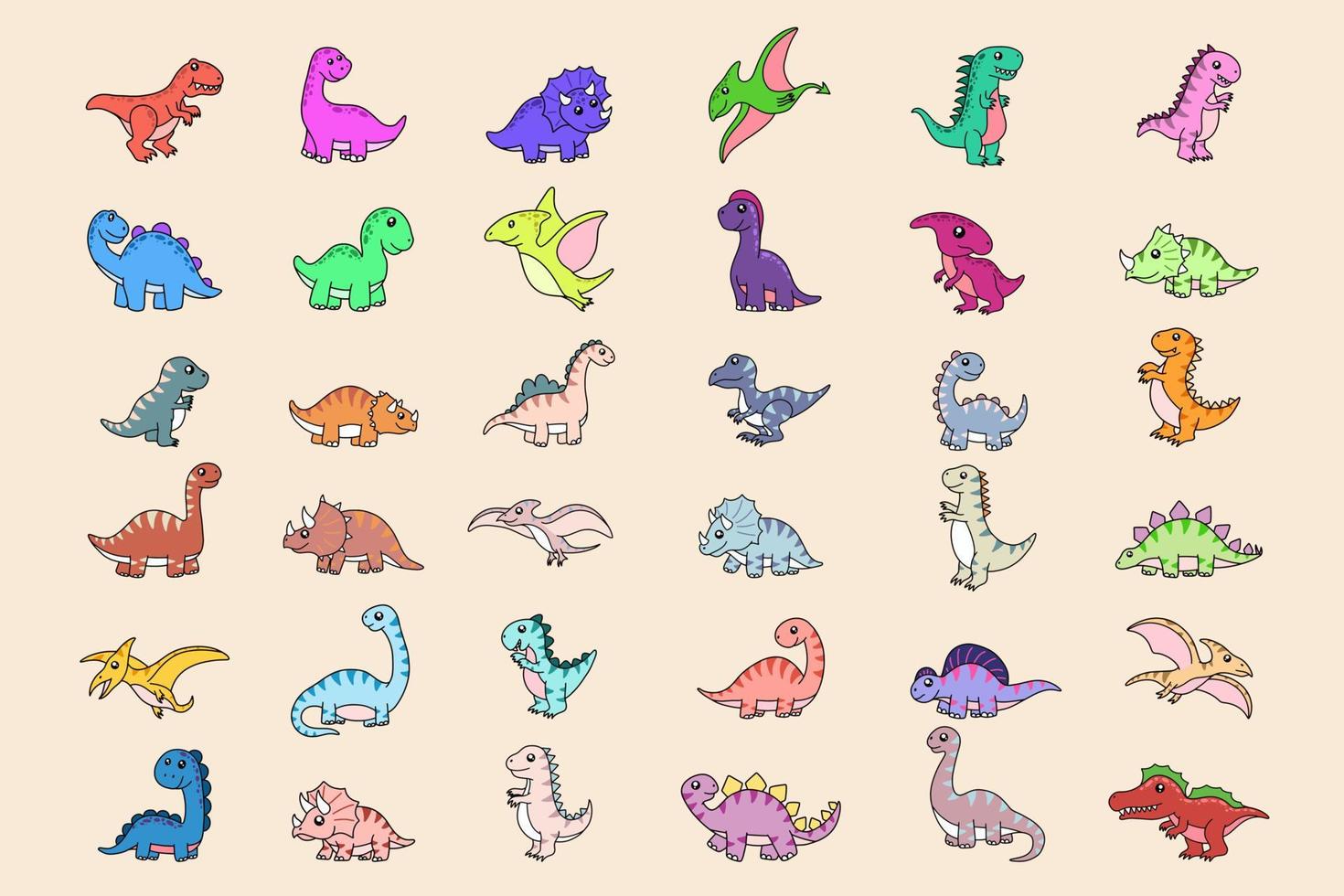 set mega bundel leuke collectie dino fossiele dinosaurussen baby kids dier cartoon doodle grappige clipart voor kinderen en kinderen vector